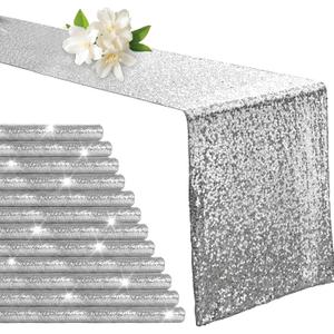 Aormenzy 12 Pack Silver Sequin Table Runner 12" x 72", Glitter Sparkle Sequin Runners for Birthday Party Wedding Banquet & Baby Shower, Party Table Decorations Supplies