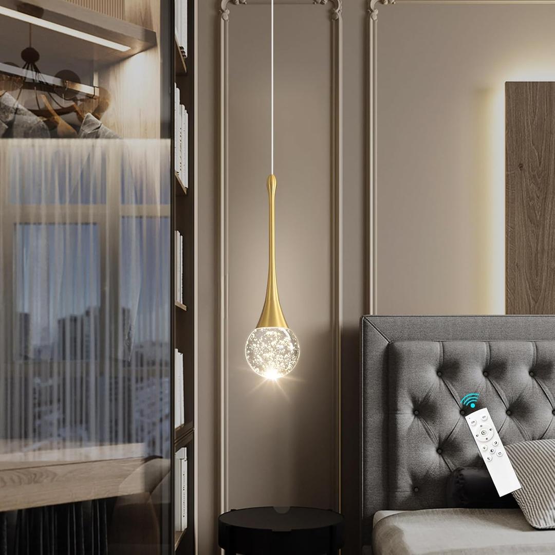 Modern Pendant Lights for Kitchen Island LED Dimmable Crystal Glam Ceiling Pendant Lighting for Dining Room Hallway Bedroom Corner Lamp Antique Gold (1 Light Round)