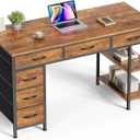 Huuger Computer Desk with 6 Drawers, Office Desk with Shelves, Reversible Gaming Desk, Corner Desk with Storage, Work for Home Office, Study, Living Room, 47inch, Rustic Brown