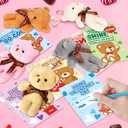 Valentines Day Cards for Kids School, 24 Packs Valentines Cards with Stuffed Mini Bear Toys, Perfect Plush Animal Key Chains for Valentines Party Favors, Ideal Exchange Gifts for Boys Girls Classroom