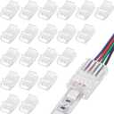 Flutesan RGB LED Light Strip Connectors 20 Waterproof LED Adapter Connectors Transparent Solderless LED Light Strip Connectors for Strip Light Unwired Gapless Track Connector 5V 12V 24V (4 Pin, 10 mm)
