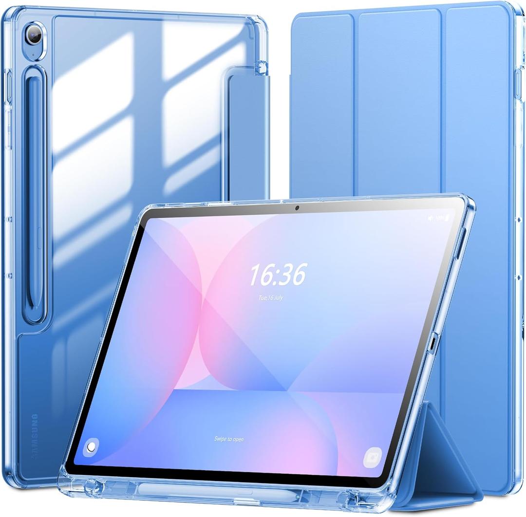 INFILAND for Galaxy Tab S10 FE Plus Case (2025) 13.1 Inch Slim Tri-fold Clear Protective Case Cover with S Pen Holder for Samsung Galaxy Tablet S10 FE+ (Blue)