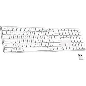 TIETI 2.4G Wireless Bluetooth Keyboard Rechargeable, Stainless Steel Ultra Slim Full Size Keyboard with Numeric Keypad Low Profile Silent Cordless Keyboards for Computer/Mac/Windows White