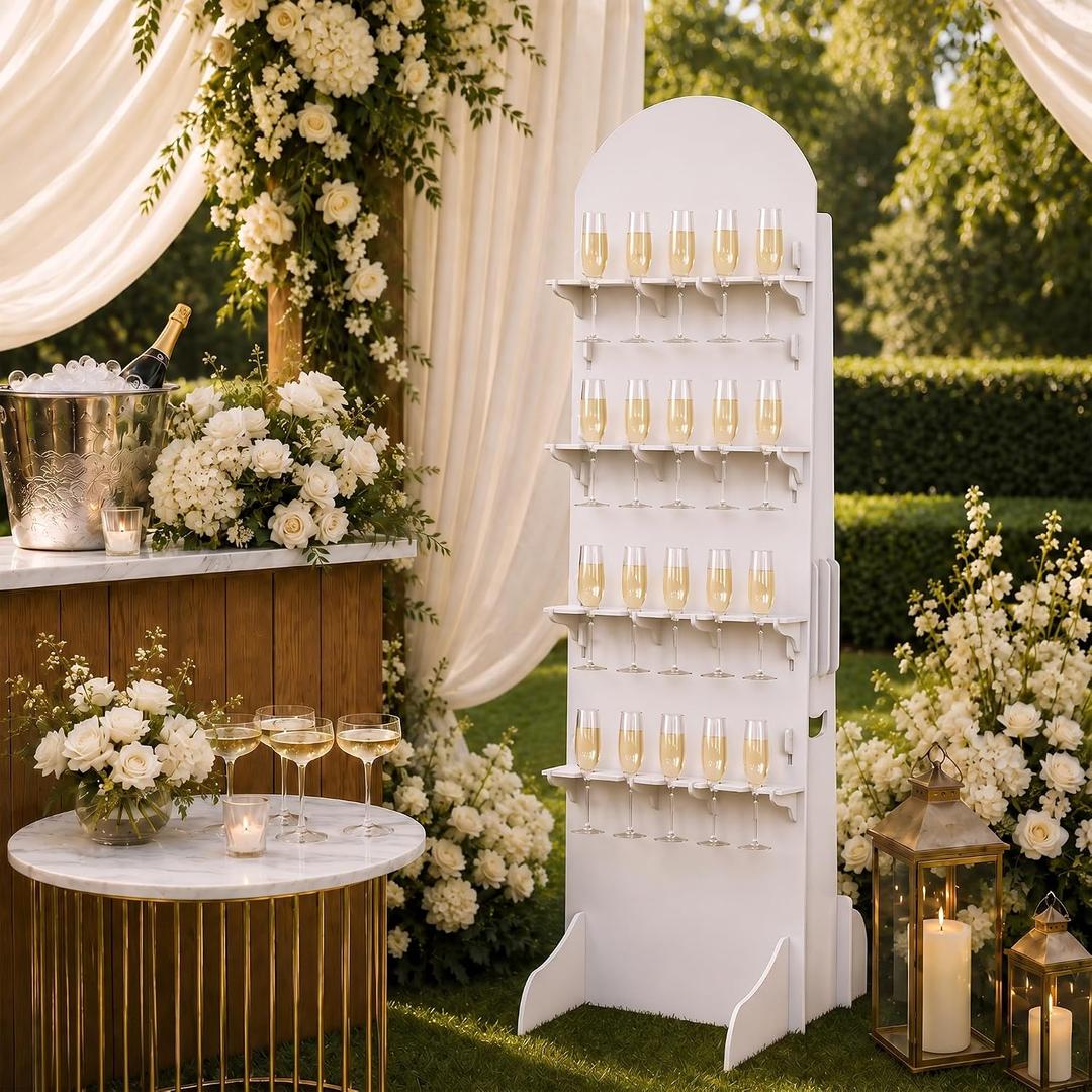 6 ft Champagne Wall, 4-Tier Display Arch Holds 20 Glasses, Easy Assembly, Cup Holder (20 Holes)