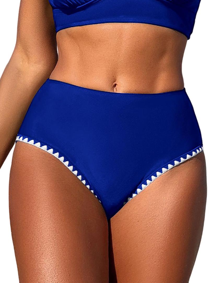 ZAFUL Women's High Cut Bikini Bottom - Bathing Suit Bottom with Modest Coverage High Waist Swim Bottom (Blue XL) (Blue, XL)