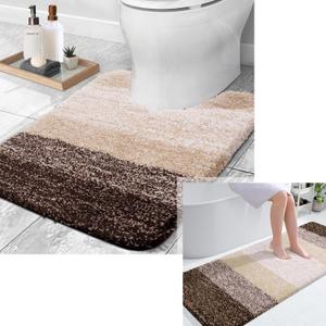 OLANLY Ombre Bath Rug and Toilet Rugs U-Shaped, Bath Rug Size 59x24 and Toilet Rugs Size 24x20 in Brown, 2 Item Bundle