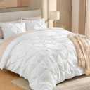 Andency White California King Comforter Set (104x96Inch), 3 Pieces Cute Pinch Pleat Cal King Bedding Comforters & Sets, Oversized Pintuck Soft Down Alternative Bed Set for All Season