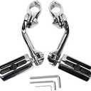HY-SPEED Motorcycle Highway Pegs Crash Bar with 1.25" Engine Guard Adjustable Foot Peg Compatible with Touring Street Glide Electra Glide Road King Softail Long Angled Chrome