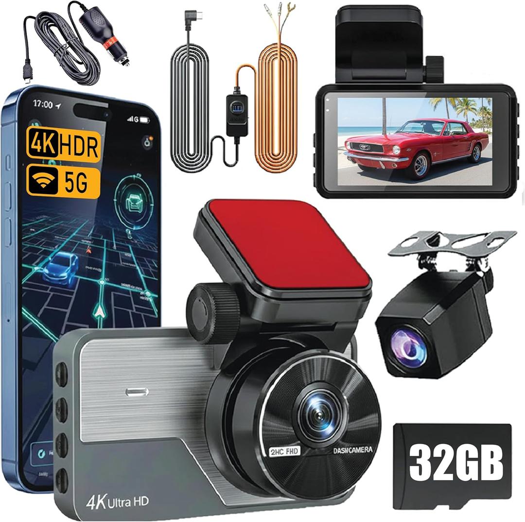 4K Dash Cam Front and Rear with GPS & 5G WiFi, Dual Dash Camera for Cars, STARVIS Sensor Night Vision, 170 Wide Angle, 24H Parking Mode, Loop Recording, Free Memory Card & Hardwire Kit