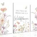 3Pcs Framed Pink Wildflower Wall Art grace Botanical Floral Canvas Posters Prints Inspirational language paintings Flying butterfly pictures Wall Decor for Bedroom Bathroom Living Room Decoration (16x24)