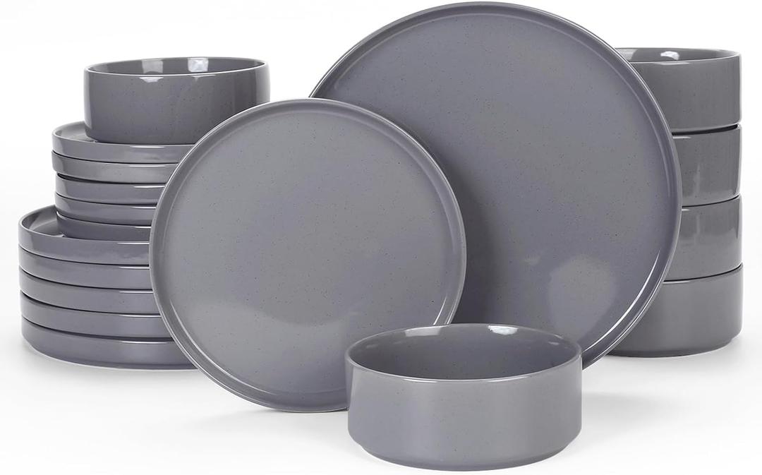 Famiware Nebula Plates and Bowls Sets, 18 Pieces Dinnerware Sets, Dishes Set for 6, Dark Gray