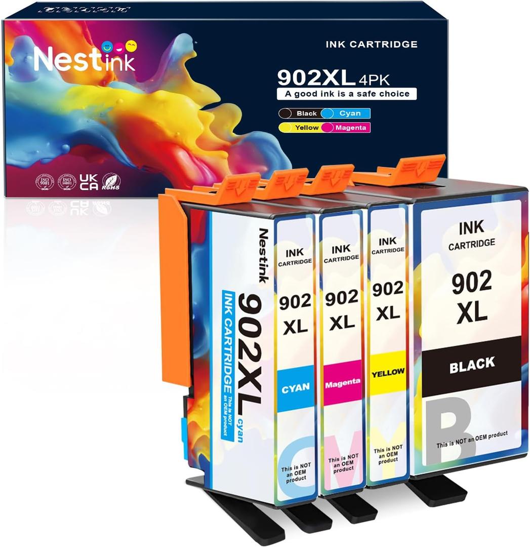 902XL Compatible Ink Cartridge Replacement for HP 902 XL, 902XL to use with Officejet Pro 6978 6968 6974 6975 6960 Officejet 6951 6954 6956 6958 Printers (4 Combo Pack)