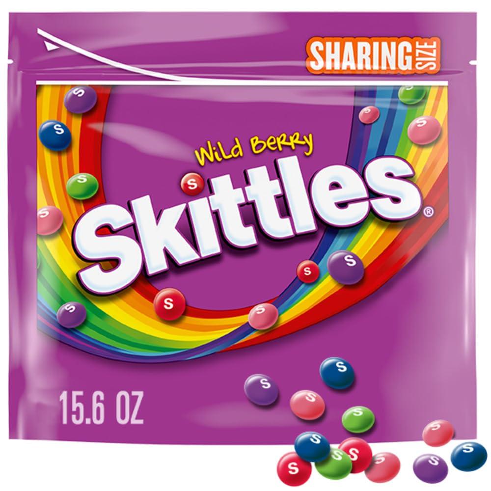 SKITTLES Wild Berry Chewy Candy Share Size Movie Night Party Favor Candy Snack, 15.6 Oz Resealable Bag