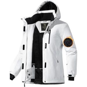 FREE SOLDIER Women's Waterproof Ski Snow Jacket Fleece Lined Warm Winter Rain Jacket with Hood Fully Taped Seams (Large, White)