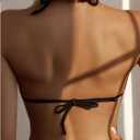 SOLY HUX Women's Halter Triangle Bikini Top Tie Back Bathing Suit Top Sexy Swimwear for Women Plain Black Large (Black, L)