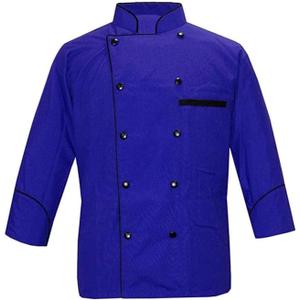 Men's Multi Color Chef Jacket/Light Weight Chef Coat With Contrast Black Piping  (Blue, 2X-Large)