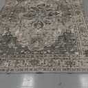 Area Rugs 6'x9' Washable Non-Slip, Floral Vintage Distress Print Pattern Medallion Carpet for Living Room Bedroom Dining Room, Dark Green Gray
