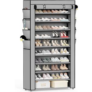 Mavivegue Shoe Rack with Cover, 10+1 Tier Tall Shoe Storage for 50-55 Pairs of Shoes, Shoe Organizer for Entryway, Closet, Garage, Grey