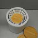 Canisters Sets for Kitchen - Ceramic Kitchen Containers for Countertop with Airtight Wood Lids - Flour and Sugar Containers for Coffee Tea Spice Beans Cookie Jars - Blue Set of 3