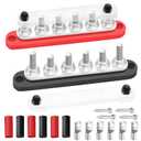 250A Bus Bar 12V Marine 6 x 5/16" (M8) Terminal Studs 12V-48V Power Distribution Block with Cover,with 6PCS Battery Lugs and 6PCS Heat Shrink Tubing Busbar for Boat Automotive Car