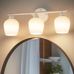 ONEWISH Bathroom Light Fixtures - Modern Wall Sconces 3 Light Black, Wall Lamp for Vanity Light Over Mirror, Opal Glass Globe Lamp for Bedroom, Living Room, Hallway, E26 Socket Bulb NOT Included