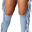 LalaLin Ripped Fringe Jeans for Women Tassel Destroyed Washed Hole Mid Waisted Distressed Stretchy Sexy Denim Pants XXL