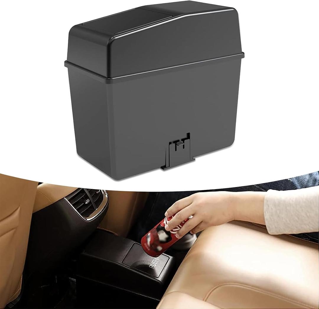 1 PC Car Trash Can, 8.2" x 7.8" x 3.9" Multifunctional Push Type Waterproof Storage Box, with Lid Isolate Odor Detachable Structure Trash Can, Universal Portable Organizer for Car Home (Black)