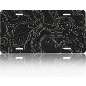 Aluminum License Plate Cover, Decorative Car Front Plate 12x6 Inch, Rust-Proof Metal Vanity Plate, Universal Fit Auto Tag for Car Truck SUV, Exterior Car Accessories - Topographic Map