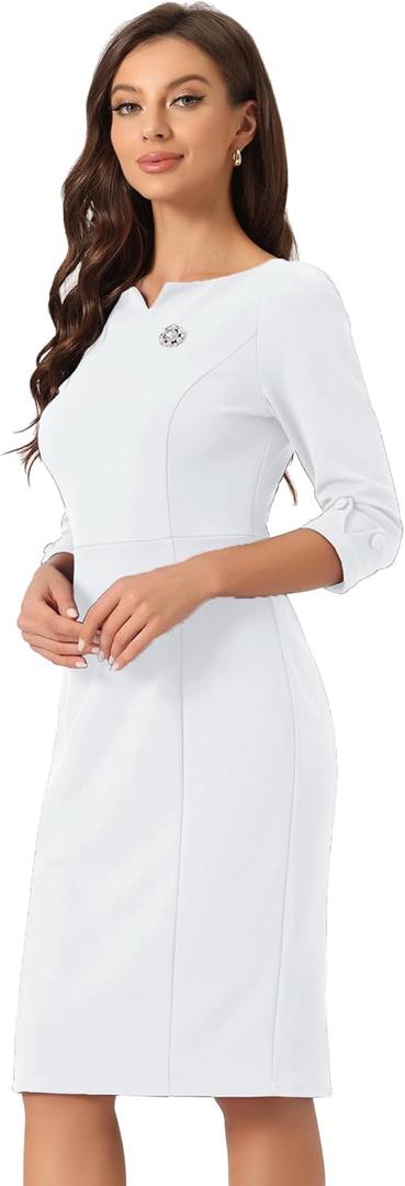 Allegra K Work Dress for Women 3/4 Sleeve Boat Neck Back Slit Sheath 2026 Professional Bodycon Business Casual Dresses M