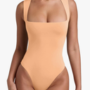 REORIA Butsmooth® Women’s Sexy Sleeveless Square Neck Double Lined Basic Bodysuit Tank Tops, Small, Peach Fuzz