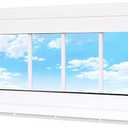 Vinyl Transom Household Window, 10" x 29" Double Pane Fixed Window with Grids and Tempered Glass for House, Garage (White)