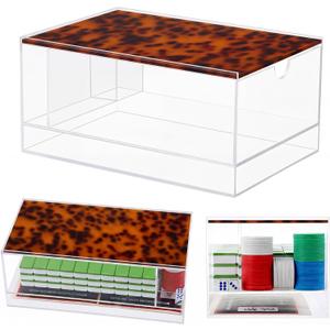 Empty Acrylic Mahjong Case Mahjong Storage Box for American Tiles and Mahjongs Cards Transparent Display Box for Mahjongs Tiles Accessories Supplies (Large,Tortoise 4 Compartment)
