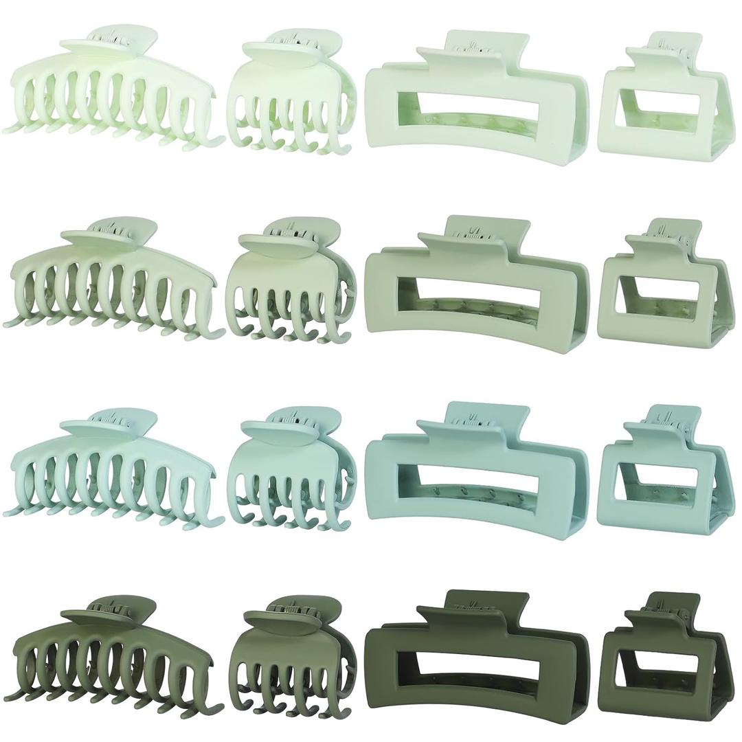 Hair Claws 16 Pcs Hair Clips for Women Thin Thick Curly Hair Large and Small Matte Banana Clips Strong Hold Nonslip (Green series)