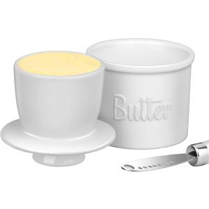 Butter Crock with Spreader, French Butter Keeper with Water Line for Counter, The Original Porcelain Butter Dish. Gift for Thanksgiving, Christmas and Mothers Day,JSHKY. (Color: White)