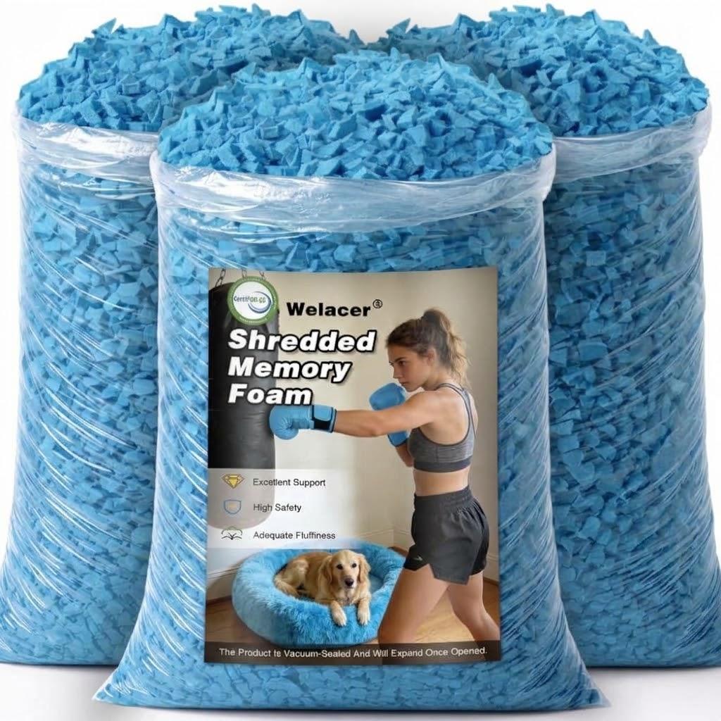 Bean Bag Filler, 15lbs Blue Memory Foam Filling for Beanbag Chair, Couch Cushions, Pillows, Dog Beds, Pouf Ottoman, Punching Bag Filler, Grappling Dummy, Packing Peanuts Replacement