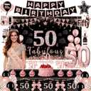 50th Birthday Decorations for Women, Rose Gold 50 & Fabulous Birthday Party Supplies, Includes Crown, Sash, Banner, Backdrop, Balloons, Cake Topper, Tablecloth, 50th Birthday Gifts for Women