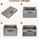 Large Storage Baskets with Clear Window, See Through Closet Organizer with PU Handles, Linen Foldable Storage Bins for Organizing Clothes, Toys, Books (Gray) (Large-14.9"x9.8"x9.8")