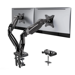 HUANUO HNDS6 Dual Monitor Stand - Black, Secure & Versatile. Supports 13" to 32" screens, holding 4.4 to 19.8 lbs per arm. Features C-Clamp and grommet mounting for a stable, flexible setup.