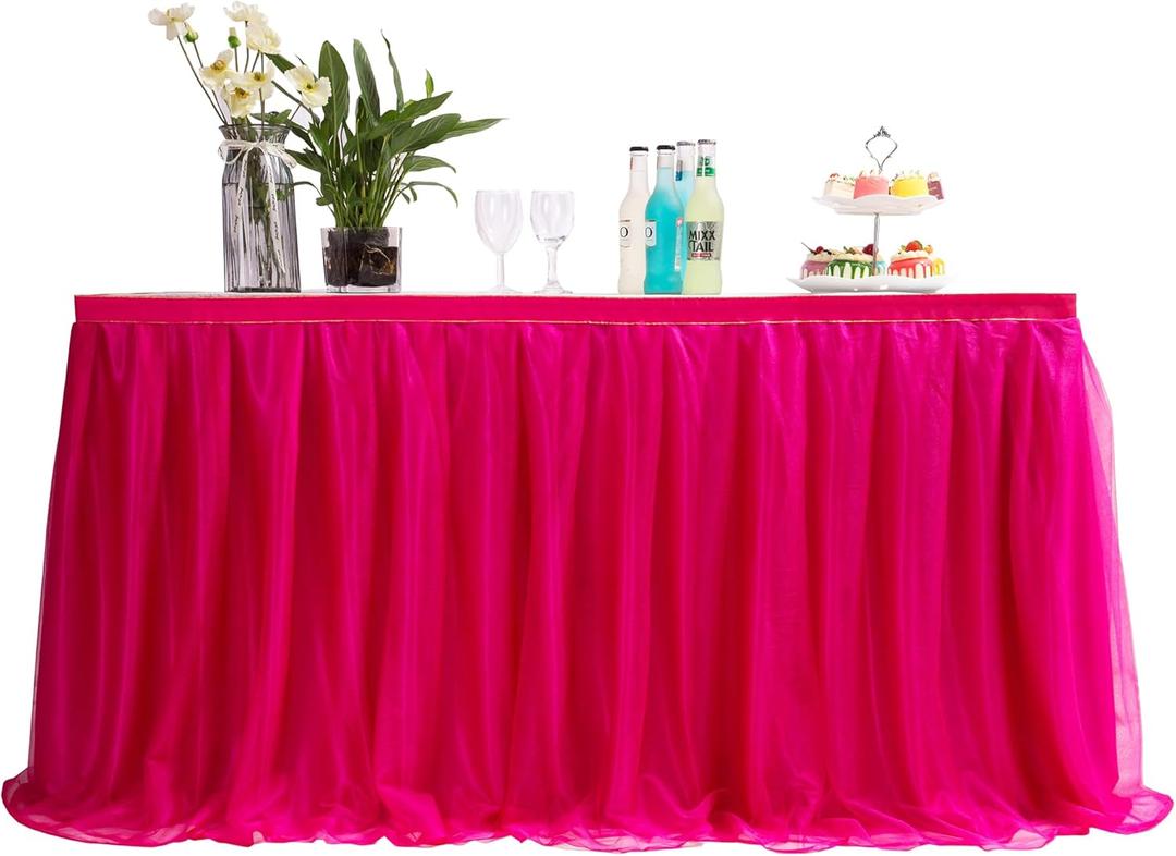 3FT(36 * 31 in)  Wave Rose red Tulle Tutu Table Skirt, Wedding Bridesmaid, Baby Party Skirt, Rectangle Or Round Decorative Table Decoration, Fashion Deluxe Romantic Birthday Party Shower