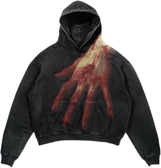 Obenie Halloween Y2K Hoodie Gothic Casual palm/spider Blast Print Pattern Skull Fashion Hoodie Men Harajuku Men Clothing
 Size XL