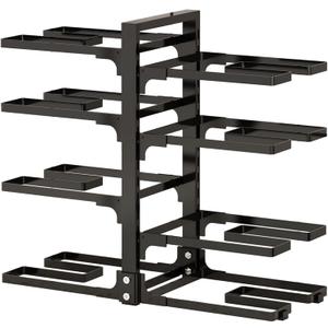Under Sink Storage Shelf 8-Tier Adjustable Pot and Pan Organizer Rack for Cabinet, Heavy Duty Snap-on Cast Iron Pot Storage Rack for Kitchen, Floor Standing Pan Holder (Black)