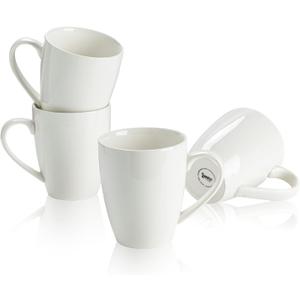 Sweese Porcelain Coffee Mugs - 16 Ounce (Top to the Rim) for Coffee, Latte, Tea, Cocoa, Set of 4, White