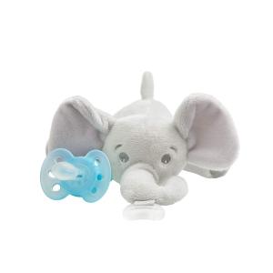 Philips AVENT Ultra Soft Snuggle Pacifier Holder with Detachable Pacifier, 0-6m, Elephant, SCF348/03 (1 Count (Pack of 1))