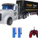 RC Semi Truck Toy for Kids - 1:32 Remote Control Carrier Van Transport Car, 17.3" Freight Container Truck with 2 Batteries, Semi Truck and Trailer with Lights, Great Gift for Boys Girls Age 3-8