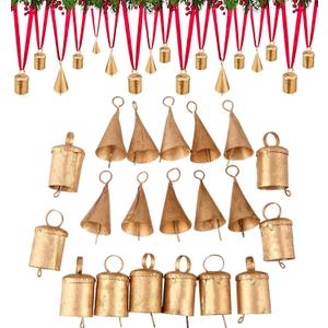 Set of 20 Christmas Bells for Decoration - Small Jingle Bells, Witch Bells, and Indian Tin Bells for Rustic Chimes and Christmas Tree Crafts