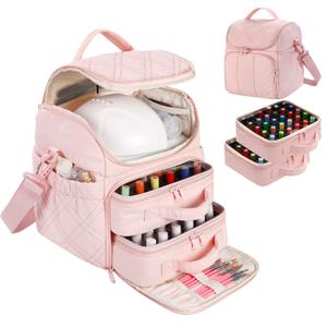 Nail Polish Organizer with 2 Detachable Cases Hold 60 Bottles & Nail Lamp, Portable Nail Organizers and Storage with Handle & Shoulder Strap, Travel Nail Bag for Manicure Tools