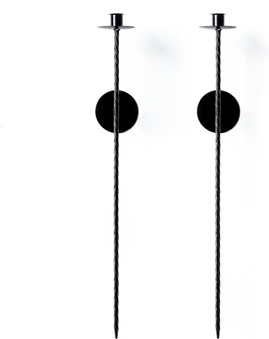 Set of 2 Large Twisted Wall Candle Holders, 23.5" Black Metal Candle Sconces for Wall Mount, Decorative Candle Holders for Bedroom, Dining Room, or Living Room Decor