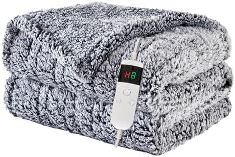 Heated Blanket Heated Throw, Electric Blanket 50"x60" Heating Blanket with 8 Hours Auto Off 10 Fast Heating Levels Machine Washable Sherpa Heated Blanket with Overheating Protection