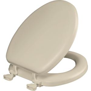 Mayfair Padded Toilet Seat, Cushioned Soft Vinyl over Wood Core Seat, Secure Hinges, Easy Clean, Made in USA, Elongated, Bone (Round)