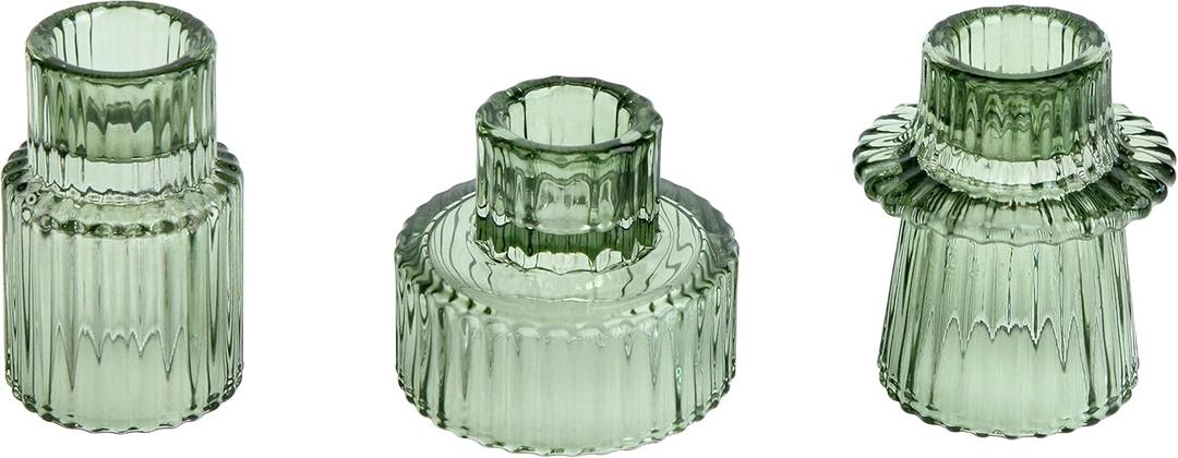 Vixdonos Taper Glass Candlestick Holders Tealight Candle Holders for Table Centerpieces, Wedding Decor and Dinner Party (3 Pcs, Green)